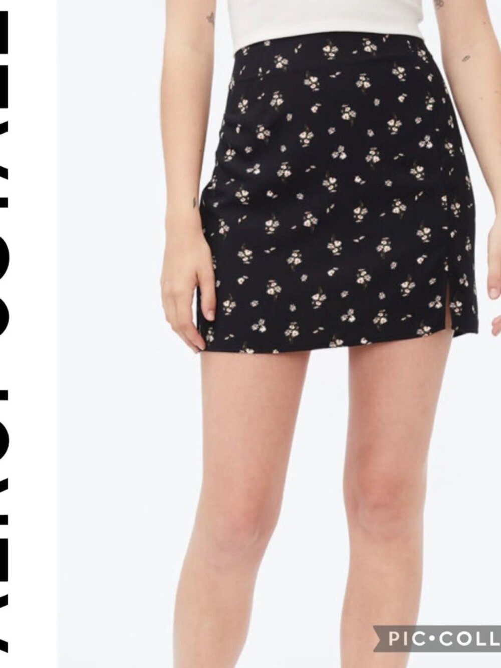 Womens Aeropostale Floral Black Mini Skirt Thigh Slit Stretchy Size XLarge